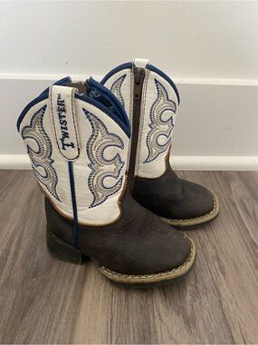 Twister White, Brown and Blue Kids Western Zip Boots